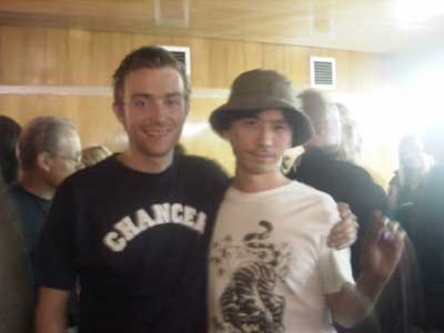 Wataru Ohkuma of Cicala Mvta with Damon Albarn of Blur. Royal Festival Hall, London, July 2nd.